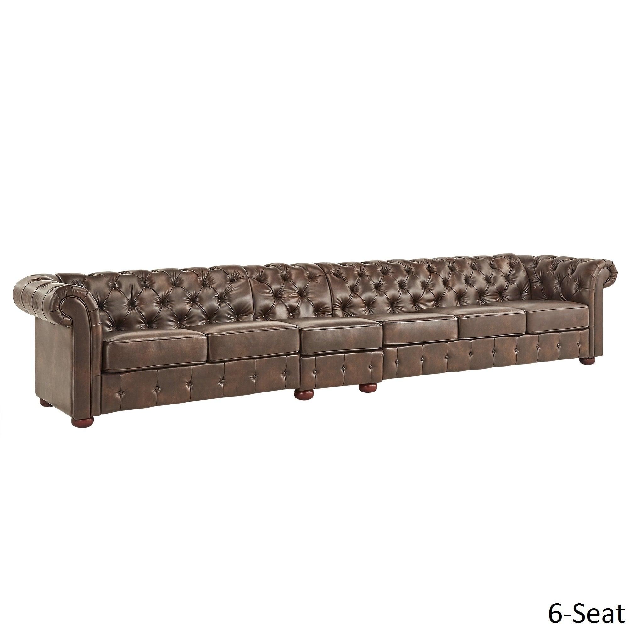 Design Chesterfield XXL Big Sofa 6-Seater Couch Leather Upholstered Brown Living Room