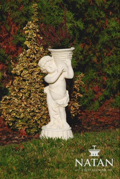 Garden flower pot made of weather-resistant cement with decorative angel figure statue in antique style