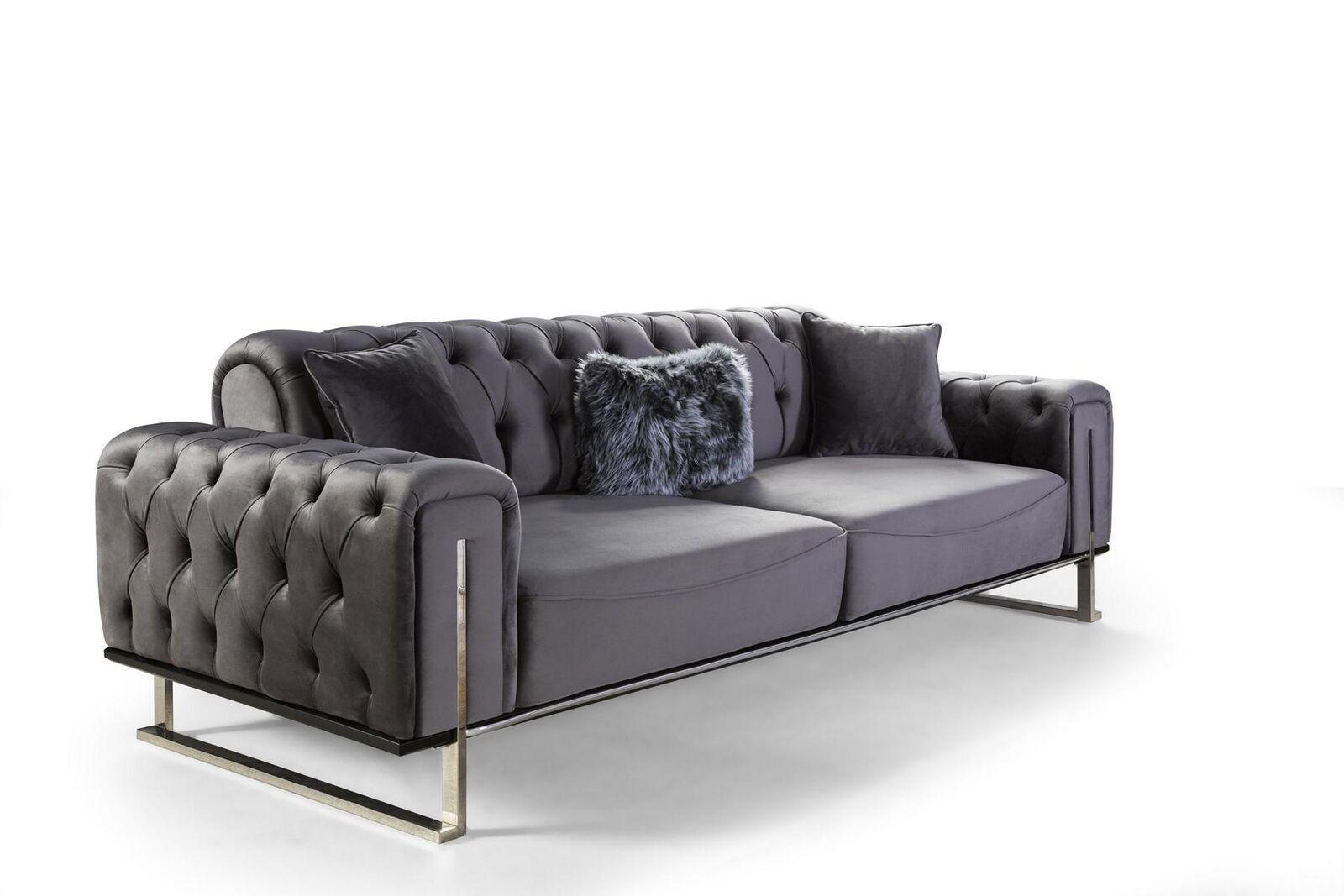 Luxury Chesterfield Sofa 3 Seater Gray Sofa Upholstered Textile Couches