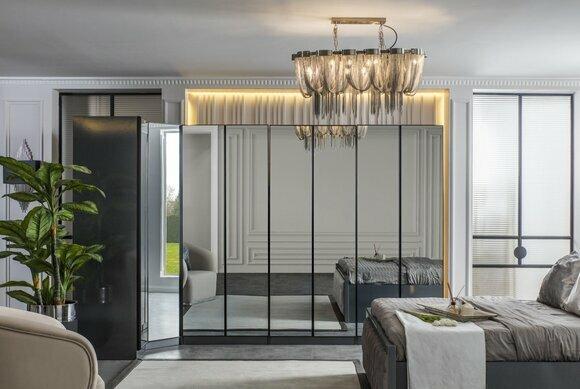 Grey mirrored corner wardrobe luxury bedroom furniture mirrored doors