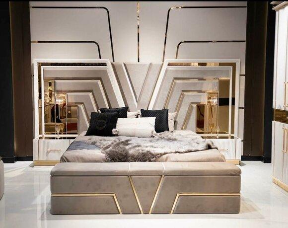 Bedroom set bed 2x bedside tables luxury new 3-piece design modern wood