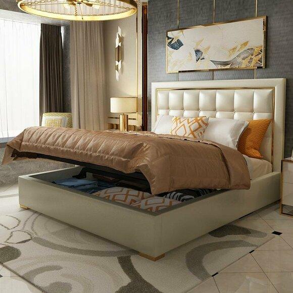 Bed upholstery design luxury double beds gray sleep 180x200cm room leather hotel