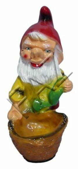 Decor gloss colorful figure designed as a standing dwarf with a basket 36cm