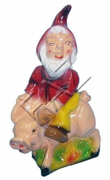 Decorative figure designed as a gloss dwarf on a pig 31cm