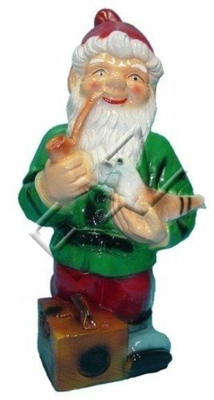 Decor gloss colorful figure designed as a smoking dwarf holding a bird 55cm