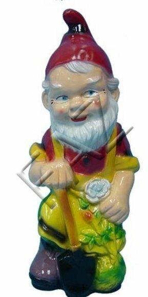 Colorful decor figure designed as dwarf gardener with a shovel & a flower 39cm