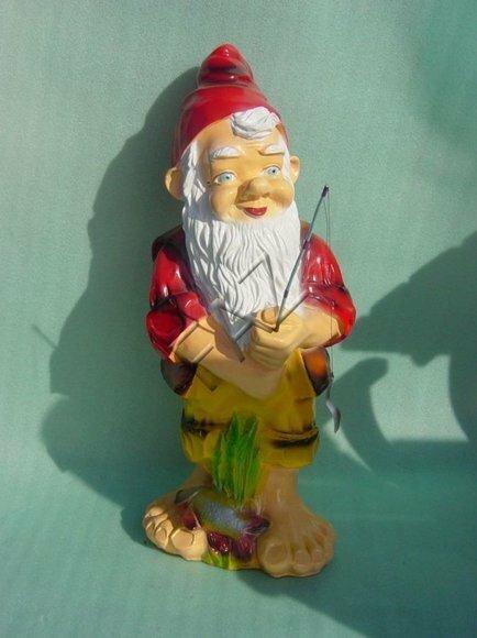 Colorful gloss decor sculpture designed as a standing dwarf fisher 80 cm