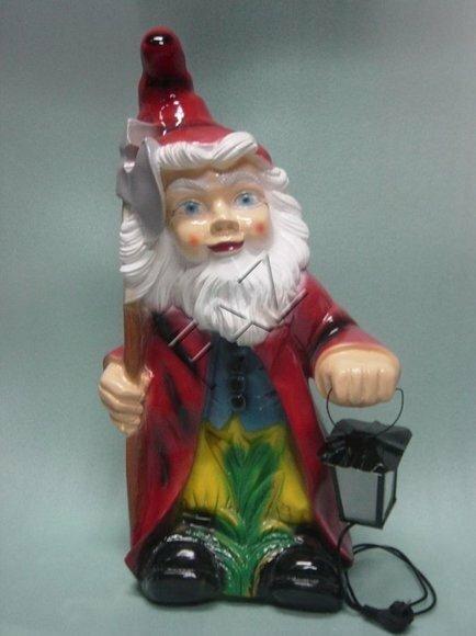 Lighting decor figure designed as a colorful dwarf with a lamp & axe 80cm