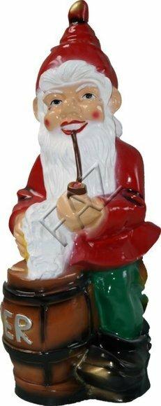 Colorful decor figure designed as a dwarf with a smoking pipe & a beer barrel 78cm