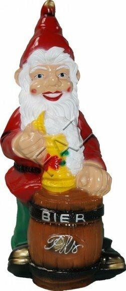 Decor colorful figure designed as a dwarf with a yellow beer cup & a barrel 75cm