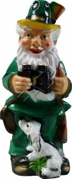 Green colored decor figure designed as a dwarf hunter with a puppy 70cm