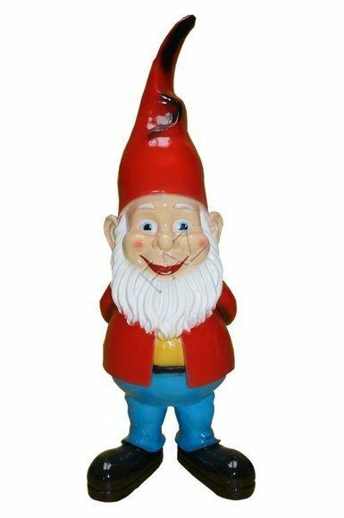 Decor figure designed as a standing dwarf in a red suit & blue pants 100cm