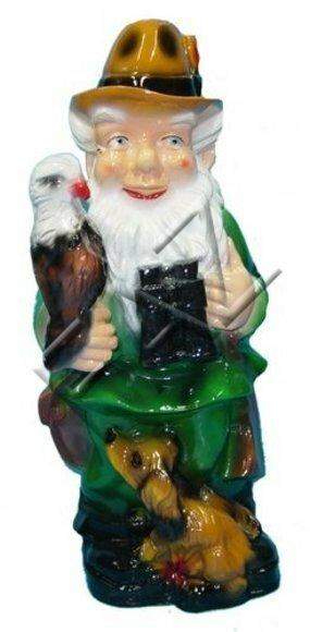 Decor garden figure designed as a dwarf hunter colored in a green holding eagle & dog 73cm