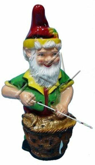 Decor figure designed as a colorful dwarf with a basket 71cm