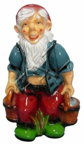 Garden decor figure designed as a dwarf with two buckets of water 68cm