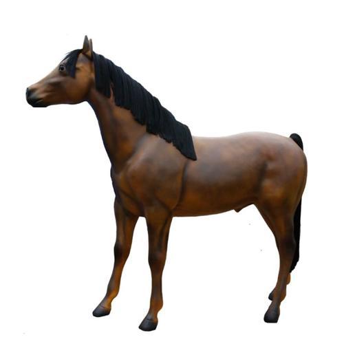 Decorative massive garden sculpture designed as brown horse with black mane 223cm height figure