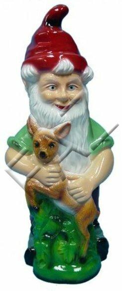 Colorful decor figure designed as a dwarf in the forest holding a fawn 72cm