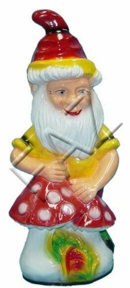 Decor figure designed as a dwarf in yellow suit with amanita mushrooms 73cm