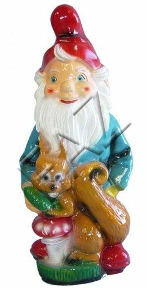 Colorful gloss garden decor figure designed as a dwarf with a squirrel & amanita mushroom 73cm