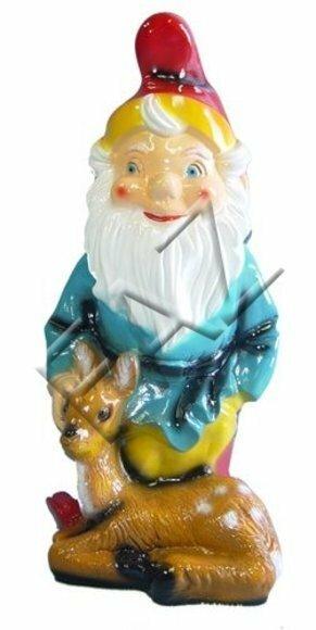 Garden decor figure designed as gloss dwarf with brown motley fawn 72cm