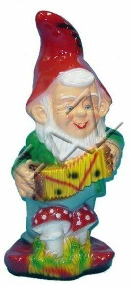 Decor figure designed as a colorful dwarf playing hand harmonic 70cm