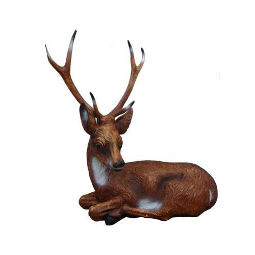 Garden decorative sculpture designed as brown colored laying deer figurine 80cm height