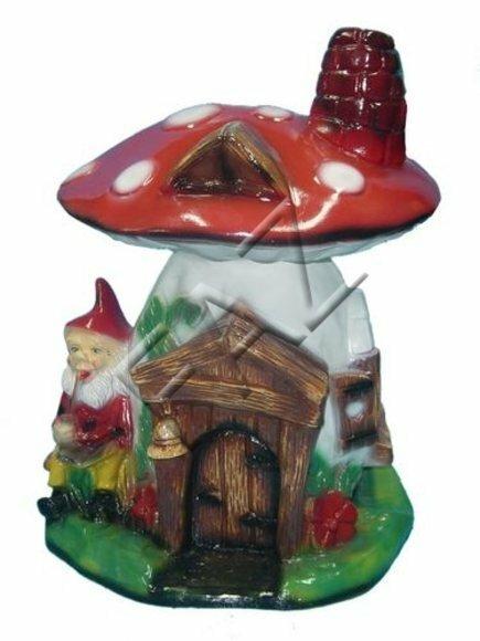 Decor figure designed as a dwarf with his house from amanita mushroom 71cm