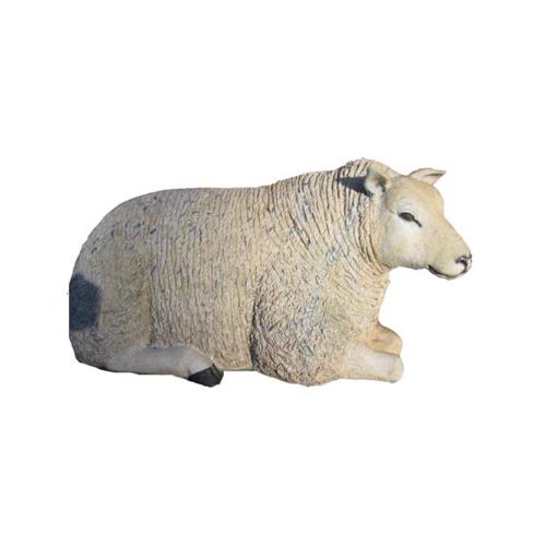 Garden decorative sculpture designed as original colored lying sheep figure