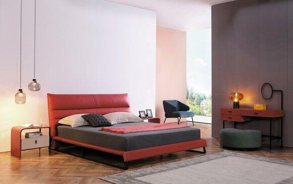 Bed upholstery design luxury double hotel beds sleeping room leather 180x200cm red