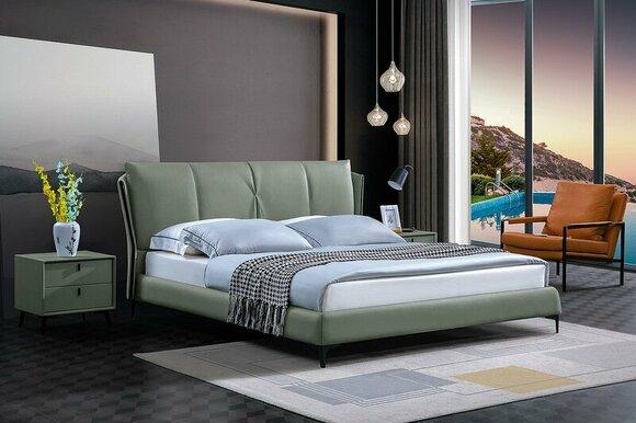 Leather bed upholstery bed bed frame luxury bedroom furniture green design leather