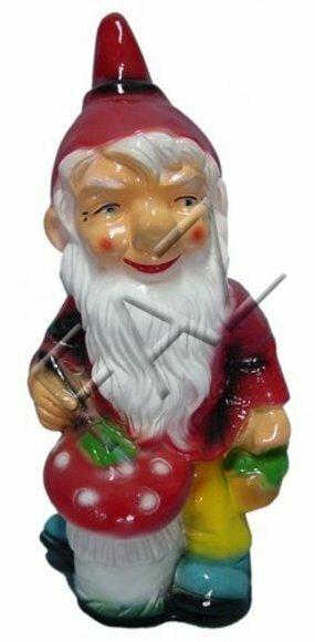 Decor colorful figure of a dwarf with a amanita mushroom 42cm