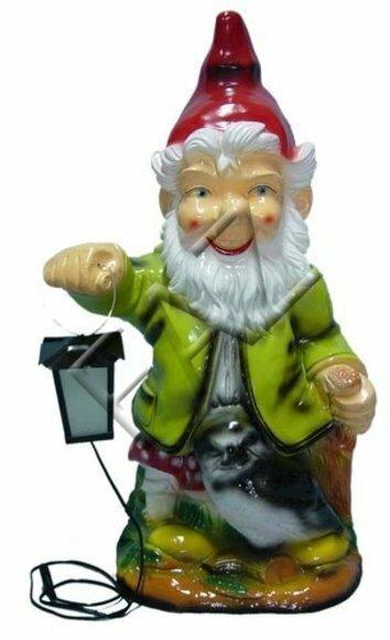 Decor garden lighting figure designed as a dwarf with lamp & owl 77cm