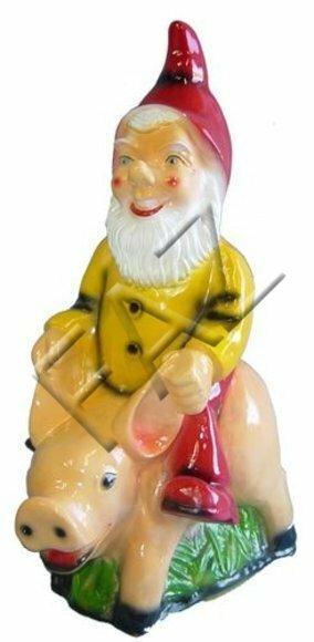 Decor garden figure designed as a dwarf on a pig 81cm