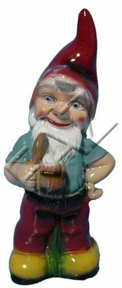 Decor garden figure designed as a colorful dwarf with a wooden cup 33cm