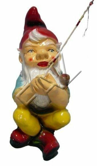 Decor garden figure designed as a sitting dwarf fisher with a smoking pipe 38cm