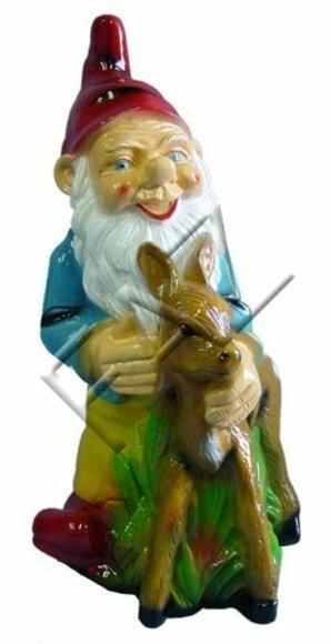 Garden decor figure designed as a dwarf with a fawn 74cm