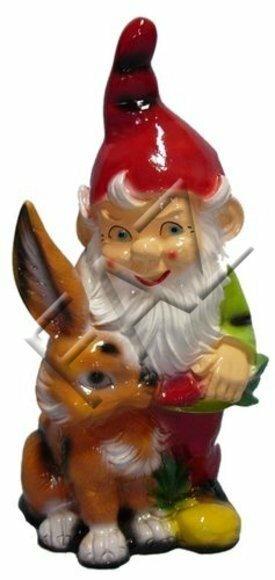 Decor gloss figure designed as a standing dwarf feeds brown rabbit 45cm