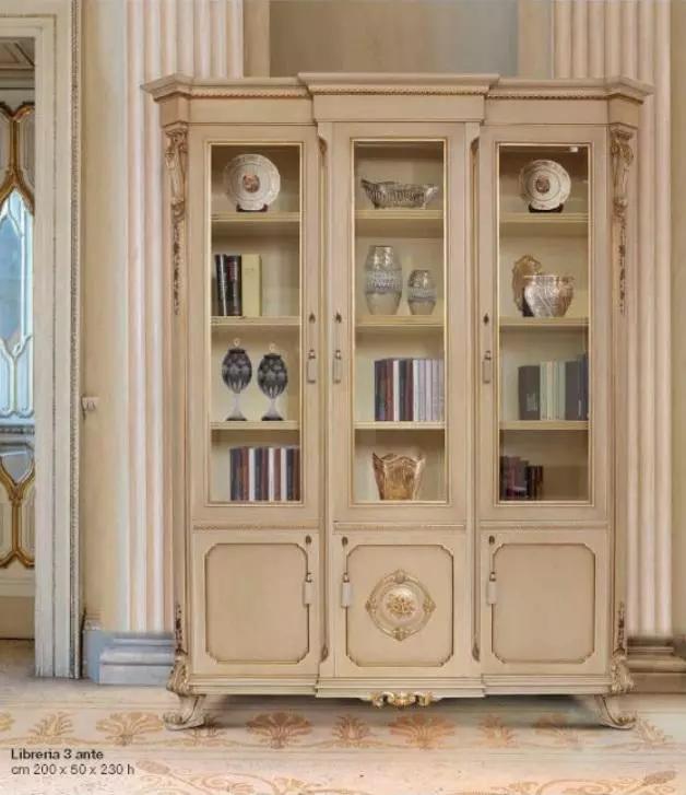 Display cabinet luxury large cabinets wood living room beige baroque