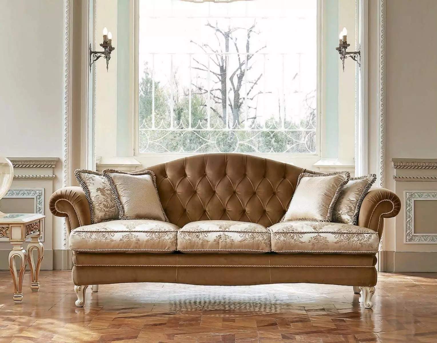 Three Seater Sofa 3 Seater Chesterfield Sofas Fabric Brown Baroque