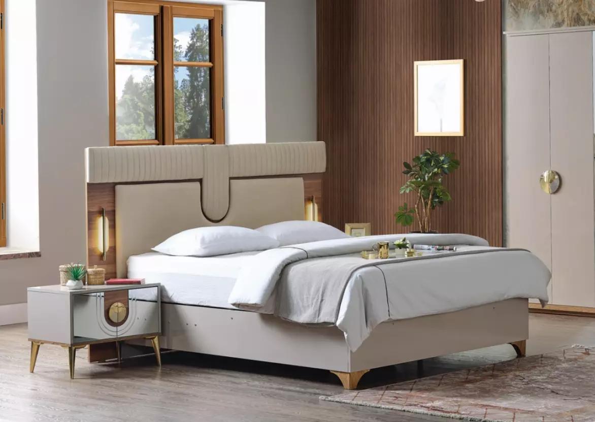 Luxury Modern bedroom set bed + 2x bedside tables wood Complete