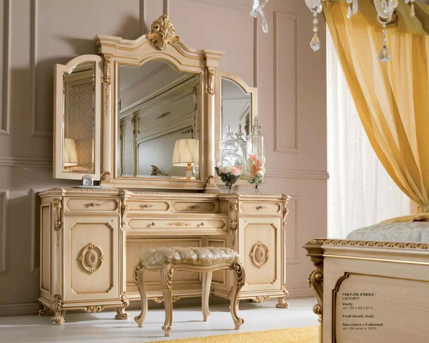 Dressing Table Console with Mirror Console Wood Luxury Beige Baroque