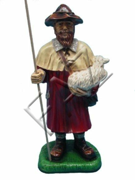 Colorful decorative sculpture designed as shepherd with a lamb 90cm