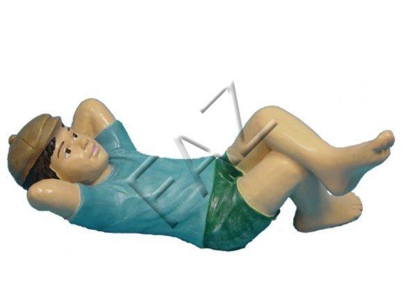 Deco gloss figure designed as resting boy in a blue shirt 70x30cm