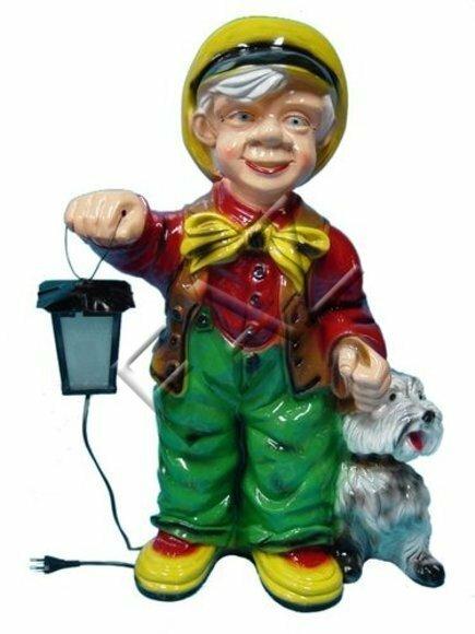 Lighting decor figure designed as an old man with lamp & puppy 73cm