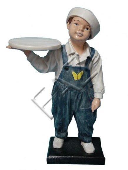 Original colored deco figure designed as a waiter boy with a tray 80cm