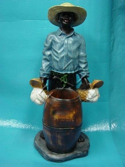 Decorative sculpture designed as standing boy with beers & wooden barrel 100cm B188