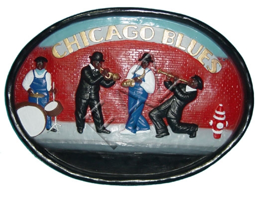 Wall decorative sculpture designed as a chicago blues plate 46x64cm B192
