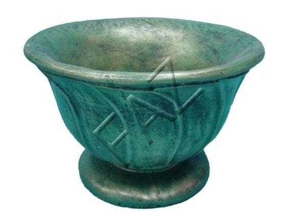 Deco figure of a flower pot round vase bowl colored in dark green tones 24x37cm