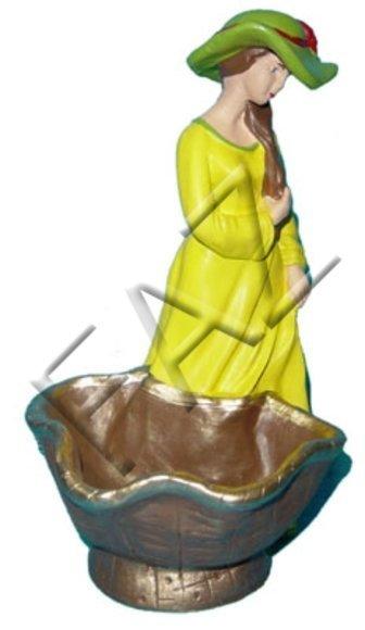 Deco flower pot designed as a woman in yellow dress with a round bowl 30cm