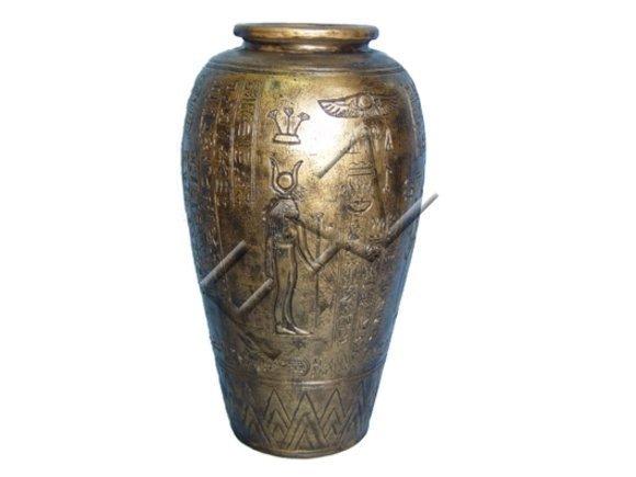 Ancient egyptian deco figure of a golden colored vase with hieroglyphs 64cm